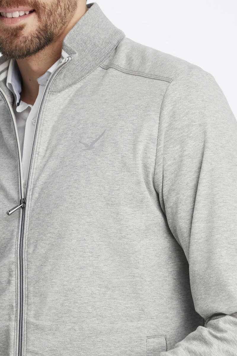 Grey Melange 100% Cotton Sweat Jacket - 3