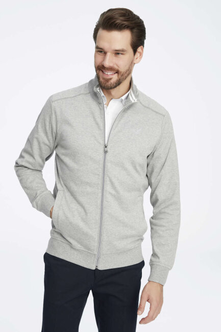 Grey Melange 100% Cotton Sweat Jacket - 1
