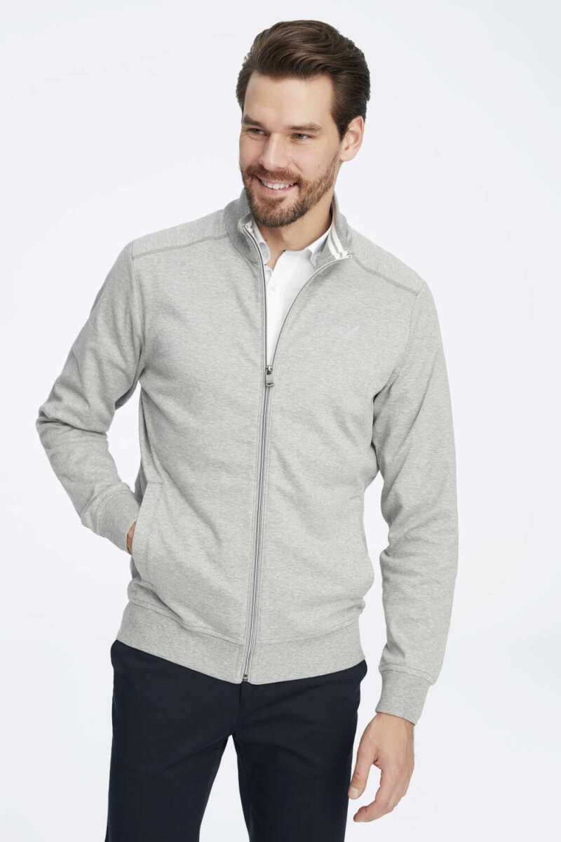 Grey Melange 100% Cotton Sweat Jacket - 1