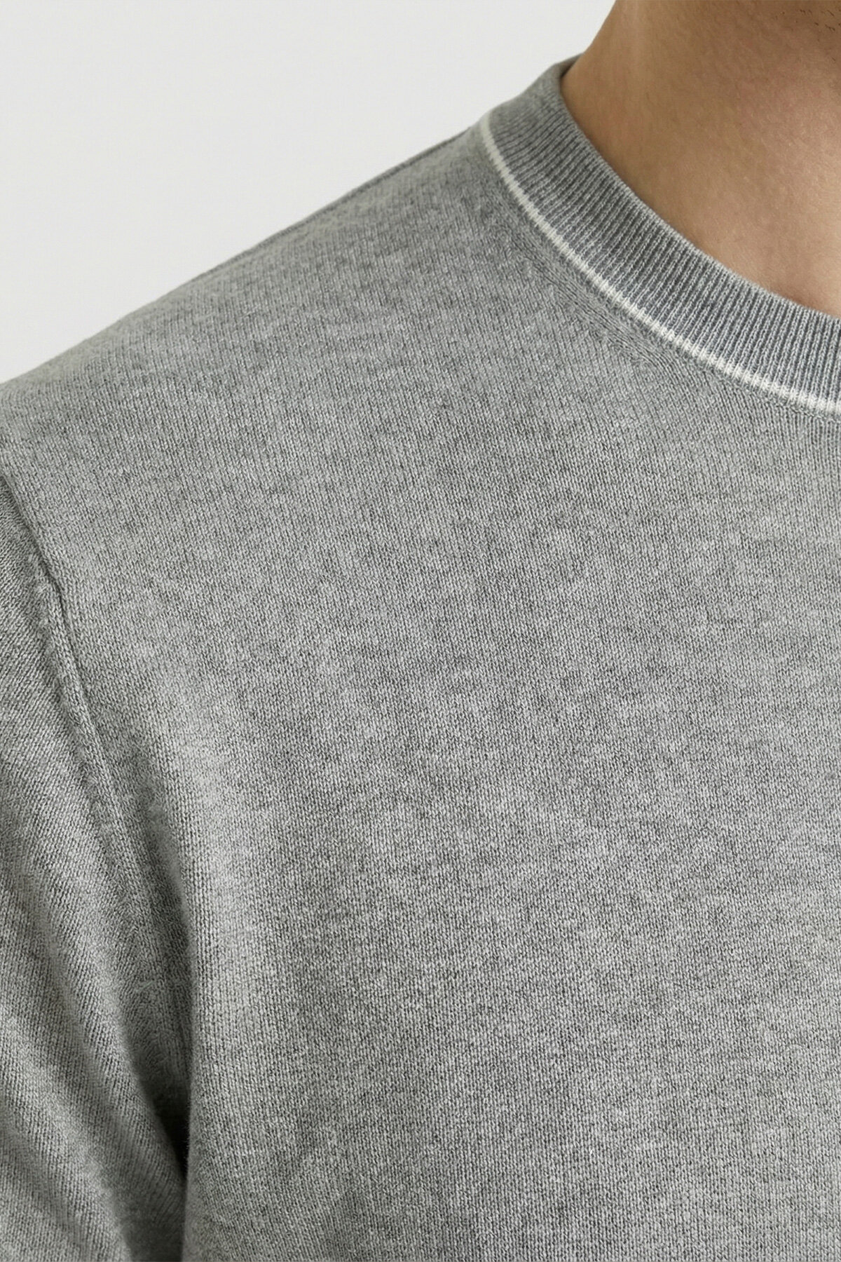 Gri Melanj %100 Pamuk Bisiklet Yaka Polo Kazak - 3