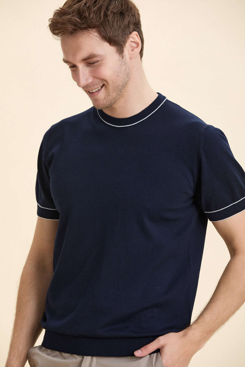 Lacivert %100 Pamuk Bisiklet Yaka Polo Kazak (1)