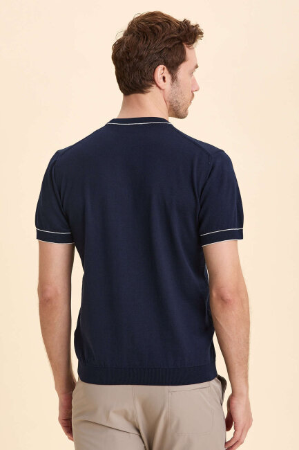 Lacivert %100 Pamuk Bisiklet Yaka Polo Kazak - 6