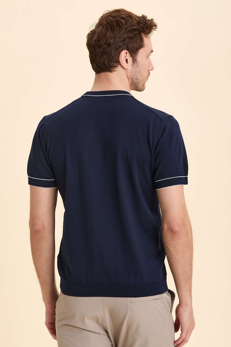 Lacivert %100 Pamuk Bisiklet Yaka Polo Kazak - 6