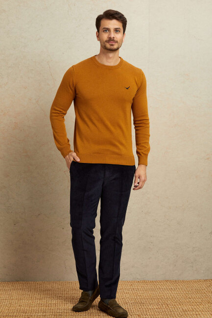 Mustard 100% Cotton Round Neck Sweater - 3