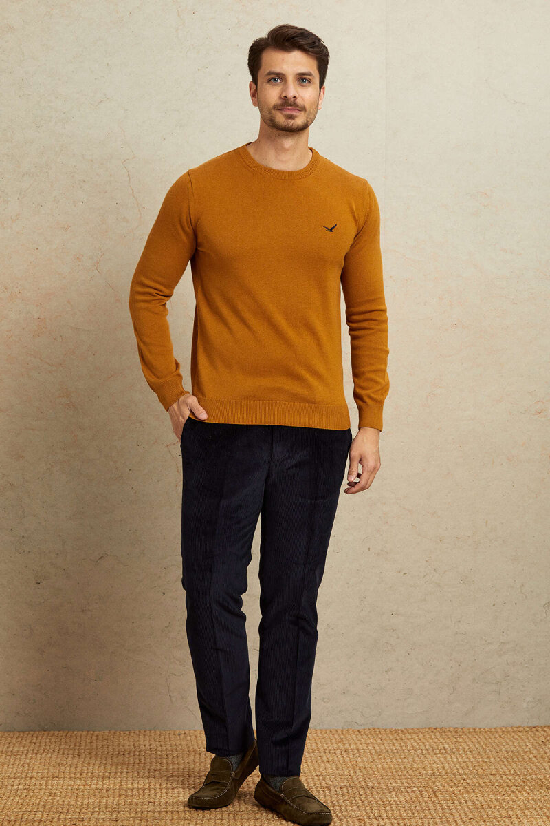 Mustard 100% Cotton Round Neck Sweater - 3