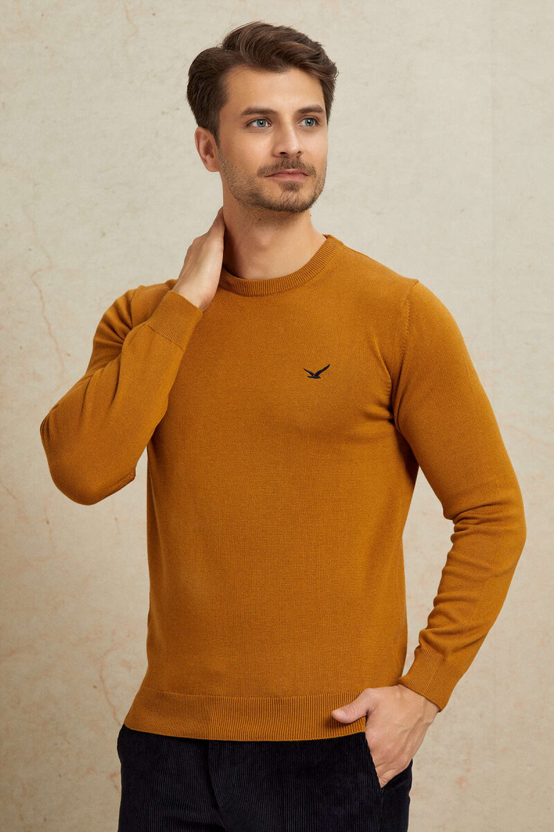 Mustard 100% Cotton Round Neck Sweater - 4