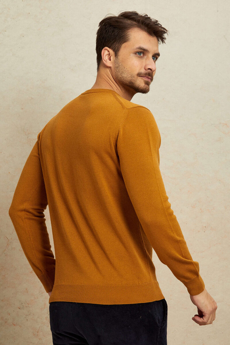 Mustard 100% Cotton Round Neck Sweater - 7