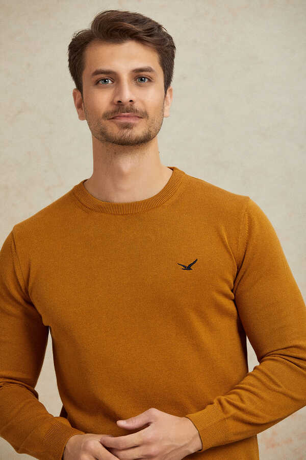 Mustard 100% Cotton Round Neck Sweater