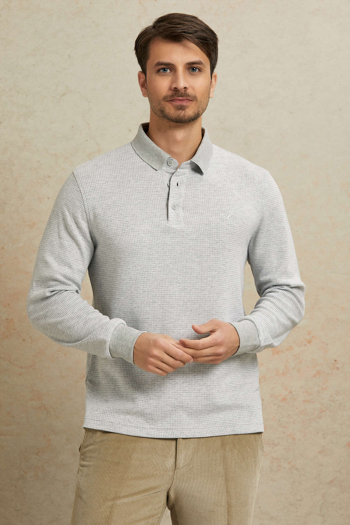 Gri Melanj Pamuklu Polo Sweatshirt - 1