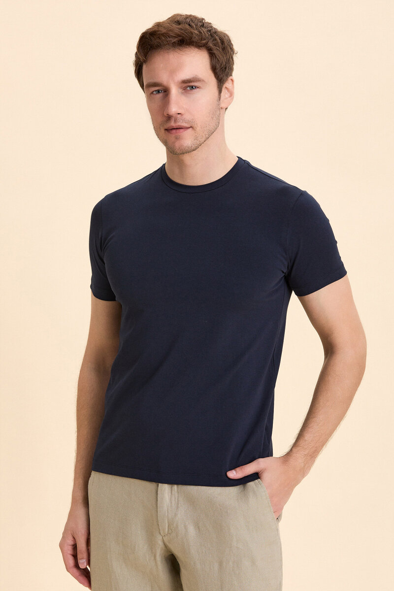 Lacivert Pamuklu Basic Tişört - 5