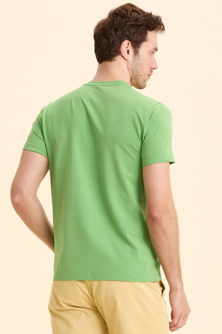 Yeşil Pamuklu Basic Tişört - 6