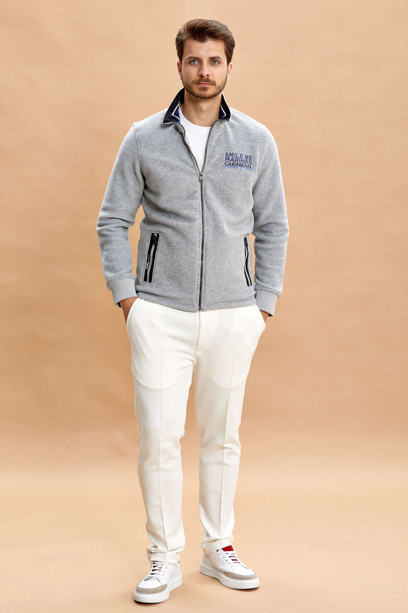 Grey Melange Zip-Up Sweatshirt - 3
