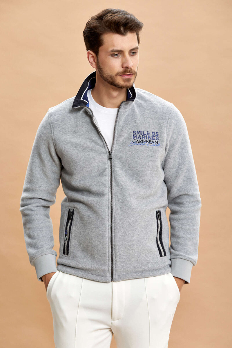 Grey Melange Zip-Up Sweatshirt - 4