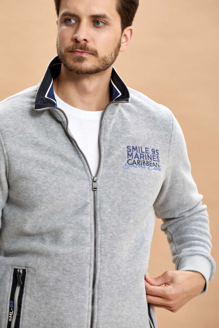 Grey Melange Zip-Up Sweatshirt - 5