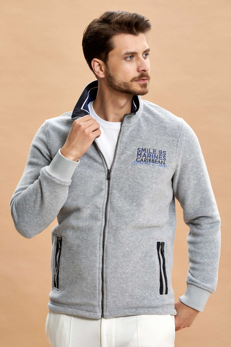 Grey Melange Zip-Up Sweatshirt - 7