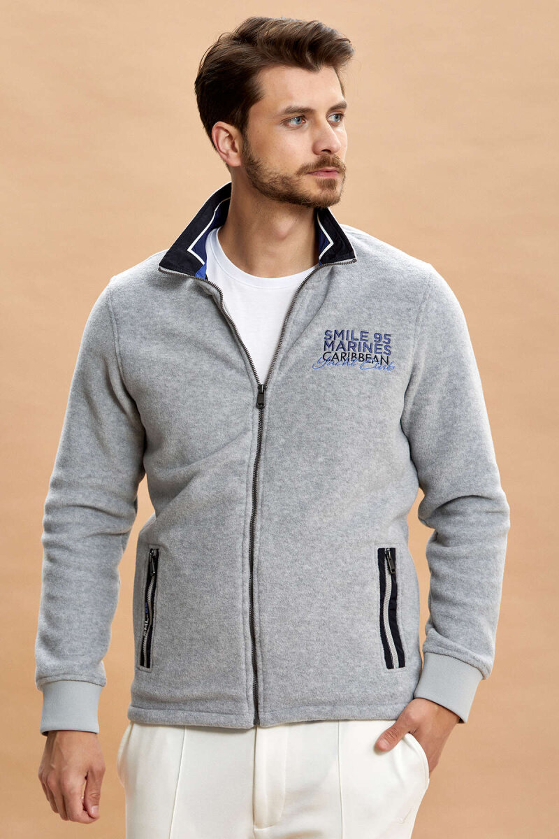 Grey Melange Zip-Up Sweatshirt - 8