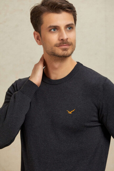 Antrasit %100 Pamuk Yuvarlak Yaka Kazak (1)