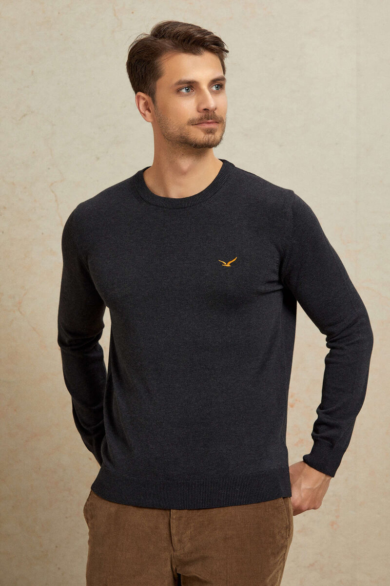 Antrasit %100 Pamuk Yuvarlak Yaka Kazak - 5