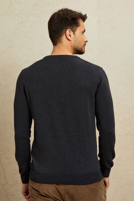 Antrasit %100 Pamuk Yuvarlak Yaka Kazak - 7