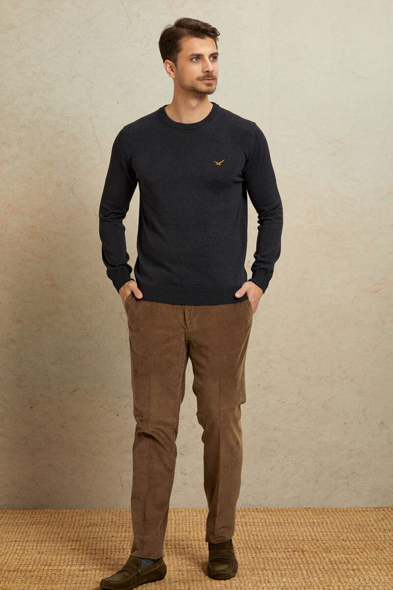 Antrasit %100 Pamuk Yuvarlak Yaka Kazak - 3