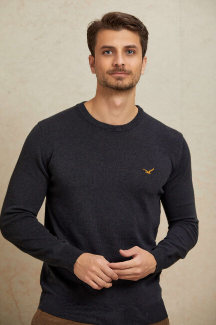 Antrasit %100 Pamuk Yuvarlak Yaka Kazak - 4