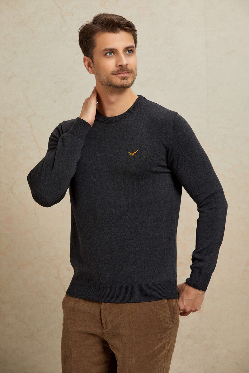 Antrasit %100 Pamuk Yuvarlak Yaka Kazak - 6