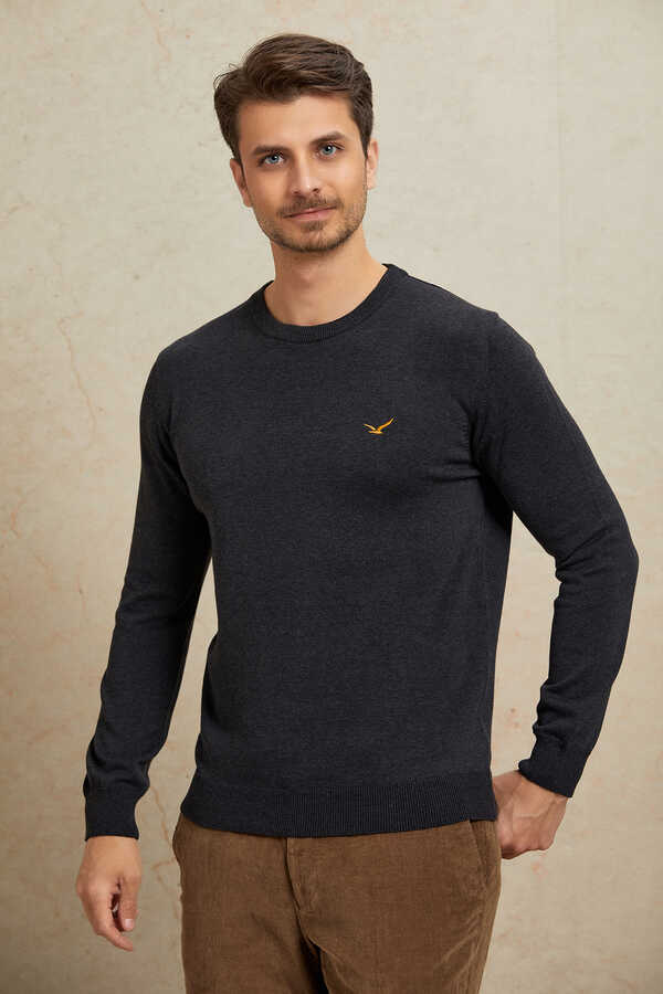 Antrasit %100 Pamuk Yuvarlak Yaka Kazak