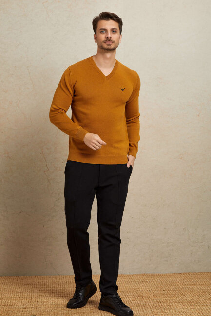 Mustard 100% Cotton V-Neck Sweater - 3
