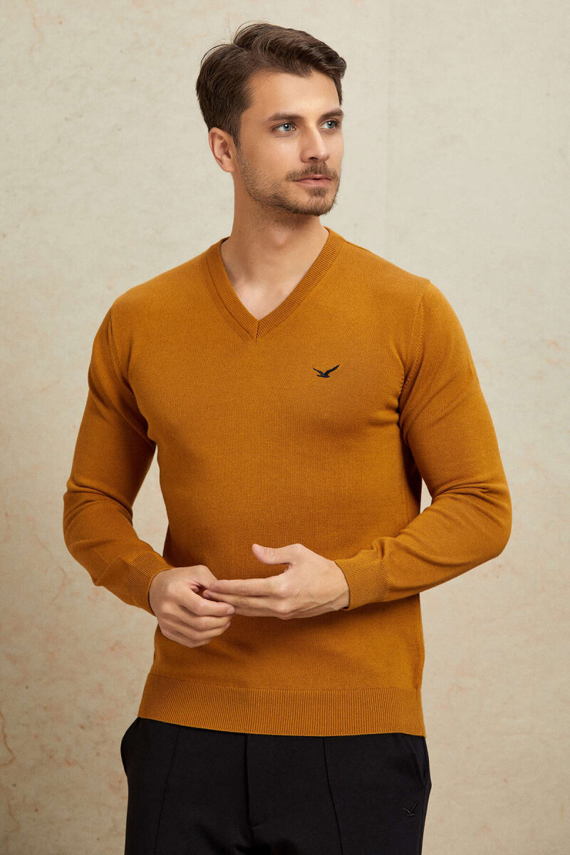 Mustard 100% Cotton V-Neck Sweater - 4