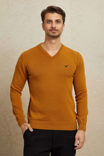 Mustard 100% Cotton V-Neck Sweater - 5