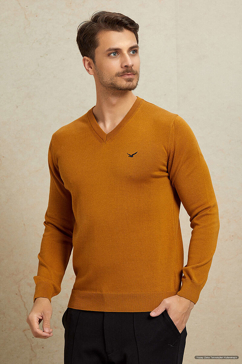 Mustard 100% Cotton V-Neck Sweater (1)