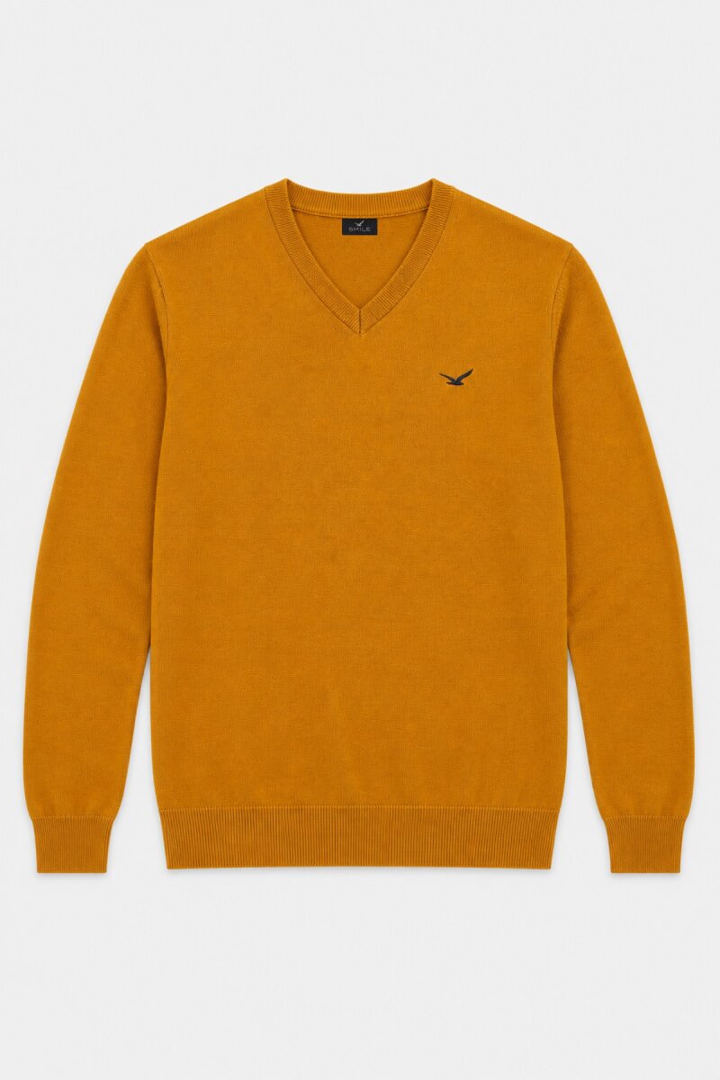 Mustard 100% Cotton V-Neck Sweater