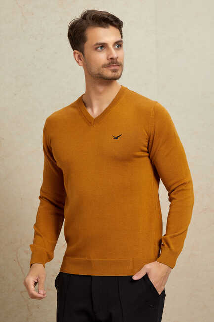 Mustard 100% Cotton V-Neck Sweater 