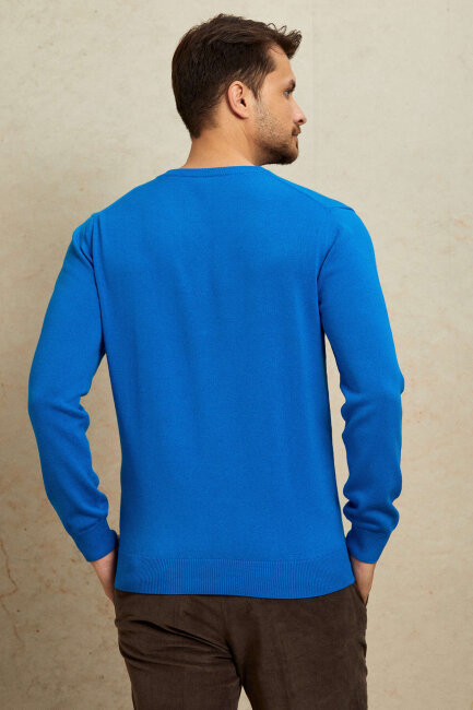 Turquoise 100% Cotton V-Neck Sweater - 7