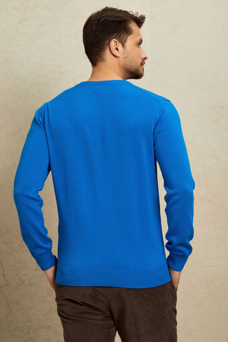 Turquoise 100% Cotton V-Neck Sweater - 7