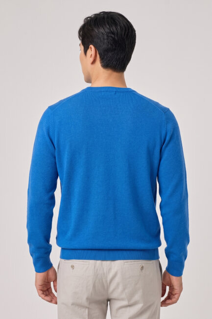 Turquoise 100% Cotton V-Neck Sweater - 5