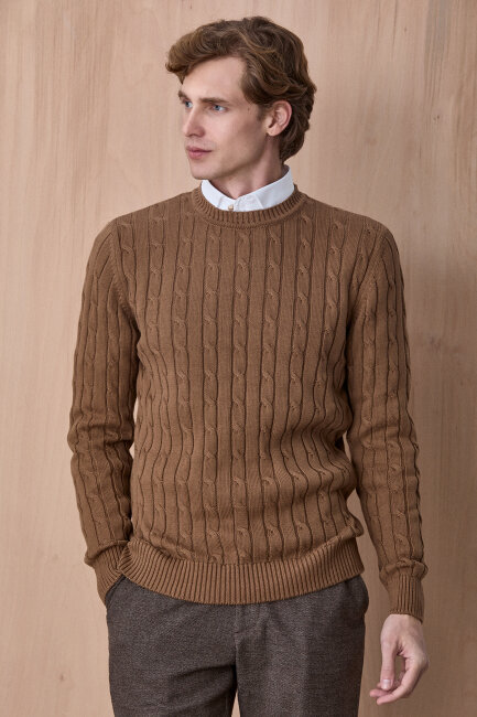 Camel 100% Cotton Crew Neck Sweater 