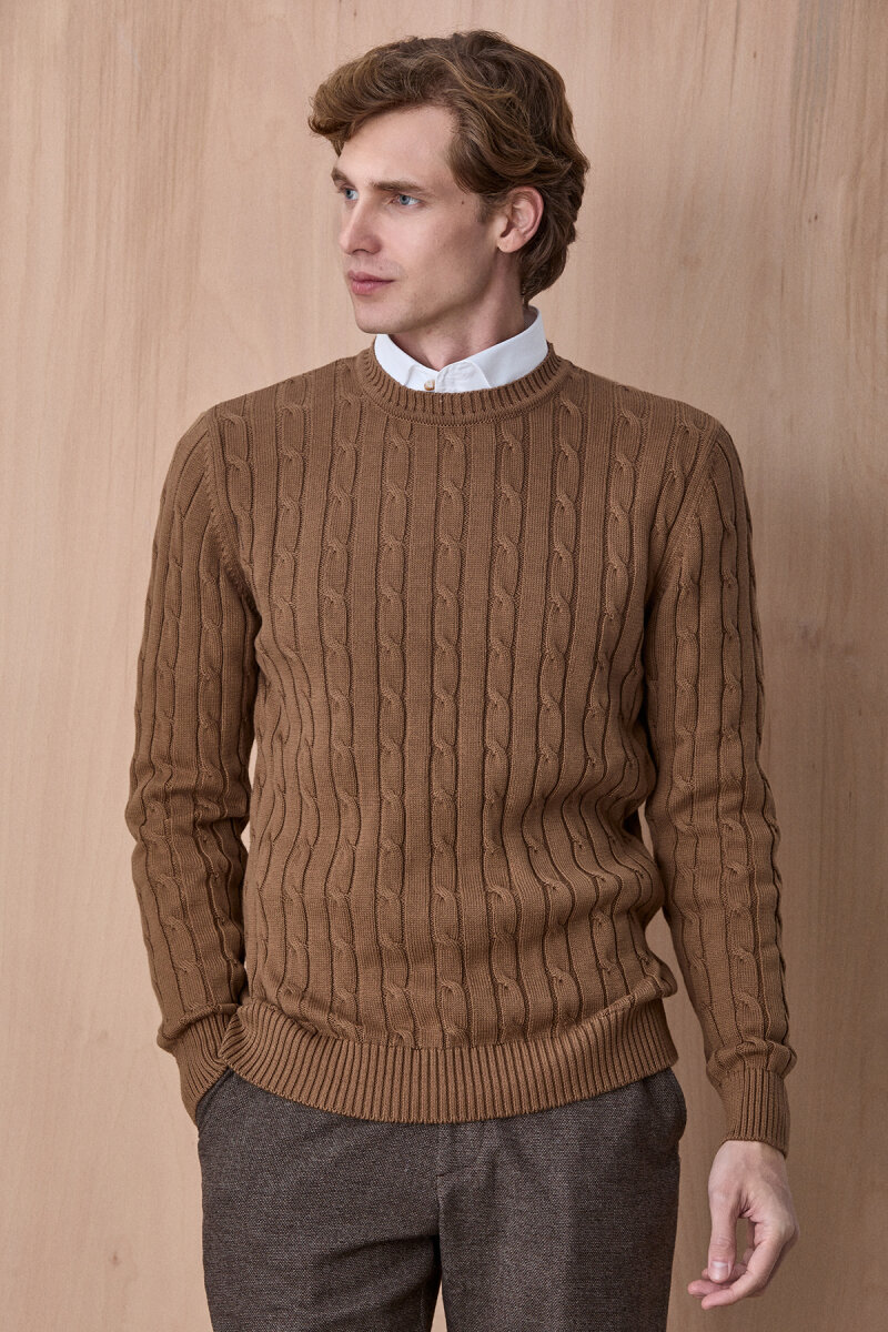 Camel 100% Cotton Crew Neck Sweater - 1