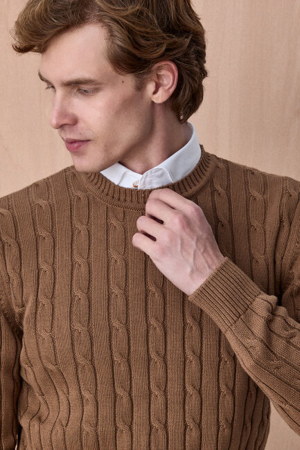 Camel 100% Cotton Crew Neck Sweater - 2