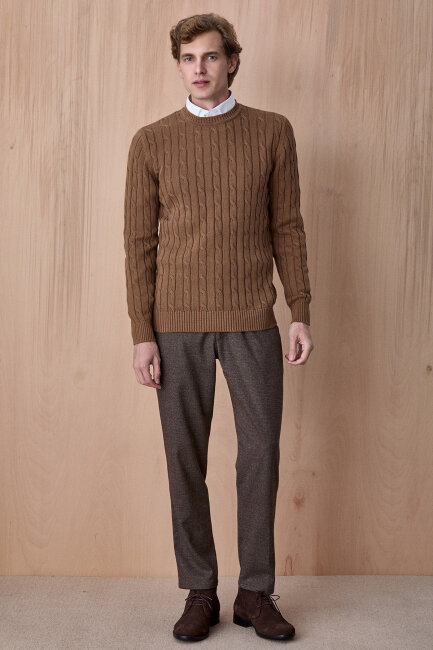 Camel 100% Cotton Crew Neck Sweater - 3