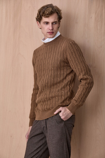 Camel 100% Cotton Crew Neck Sweater - 4