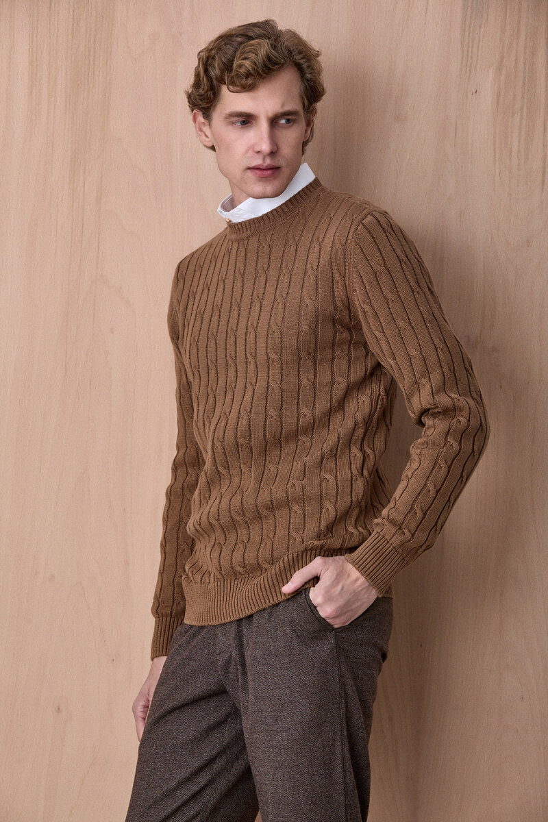 Camel 100% Cotton Crew Neck Sweater - 4