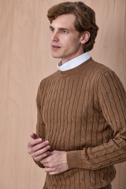 Camel 100% Cotton Crew Neck Sweater - 5