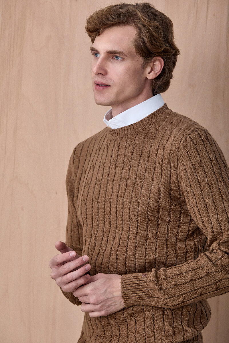 Camel 100% Cotton Crew Neck Sweater - 5