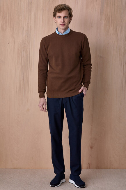 Koyu Bej %100 Pamuk Bisiklet Yaka Kazak - 4