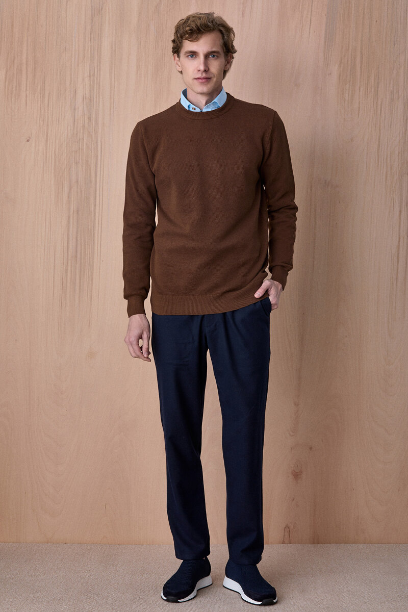 Koyu Bej %100 Pamuk Bisiklet Yaka Kazak - 4