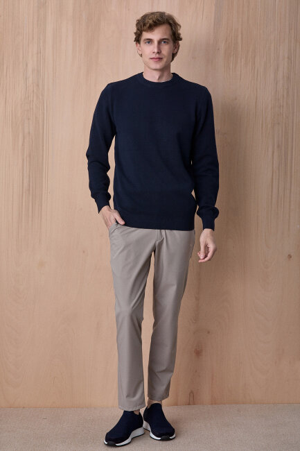 Lacivert %100 Pamuk Bisiklet Yaka Kazak - 5