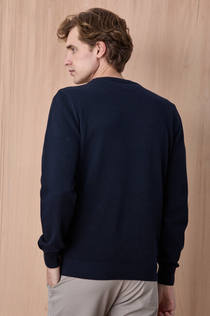 Lacivert %100 Pamuk Bisiklet Yaka Kazak - 6