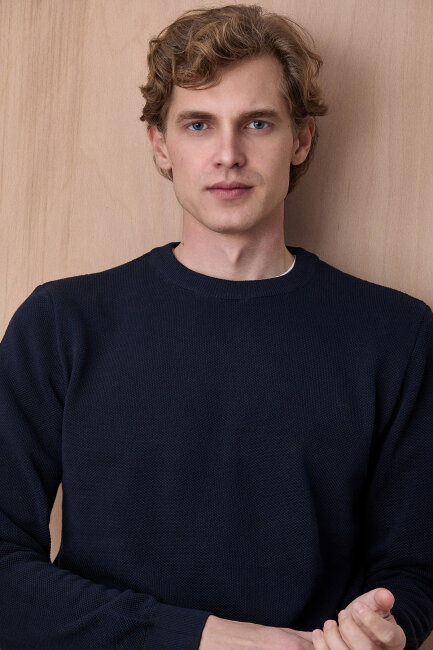 Lacivert %100 Pamuk Bisiklet Yaka Kazak - 2