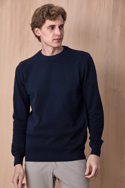 Lacivert %100 Pamuk Bisiklet Yaka Kazak - 4